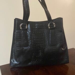 COUTURE Donald J Pliner Black Alligator Leather Handbag Made in Italy
